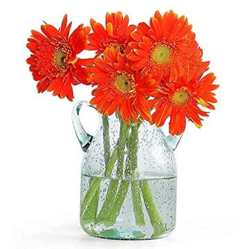 MDLUU Seeded Glass Vase 7" Tall, Double Ear Flower Vase, Handblown Vase Clear, Decorative Vase for Dining Room, Bedroom, Bathroom, Mantel