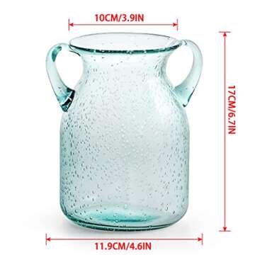MDLUU Seeded Glass Vase 7" Tall, Double Ear Flower Vase, Handblown Vase Clear, Decorative Vase for Dining Room, Bedroom, Bathroom, Mantel