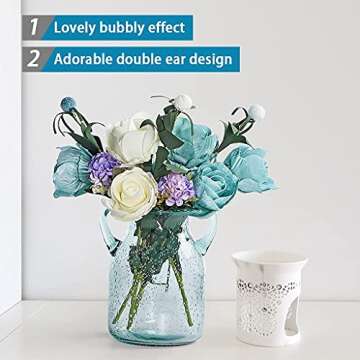 MDLUU Seeded Glass Vase 7" Tall, Double Ear Flower Vase, Handblown Vase Clear, Decorative Vase for Dining Room, Bedroom, Bathroom, Mantel