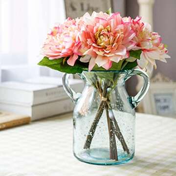 MDLUU Seeded Glass Vase 7" Tall, Double Ear Flower Vase, Handblown Vase Clear, Decorative Vase for Dining Room, Bedroom, Bathroom, Mantel