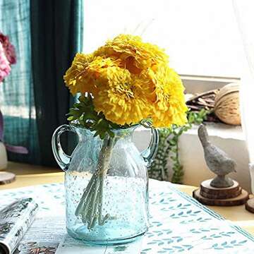 MDLUU Seeded Glass Vase 7" Tall, Double Ear Flower Vase, Handblown Vase Clear, Decorative Vase for Dining Room, Bedroom, Bathroom, Mantel