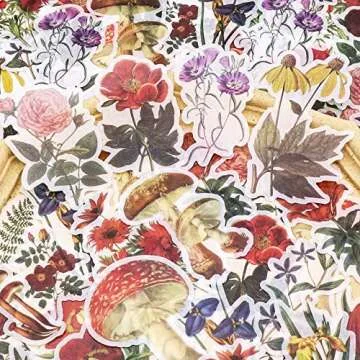 Knaid Vintage Flower Large Sticker Set (60 Pieces) Decorative Botanical Washi Stickers for Scrapbooking DIY Art Crafts Album Bullet Journaling Junk Journal Ephemera Planners Laptop Calendars