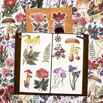 Knaid Vintage Flower Large Sticker Set (60 Pieces) Decorative Botanical Washi Stickers for Scrapbooking DIY Art Crafts Album Bullet Journaling Junk Journal Ephemera Planners Laptop Calendars
