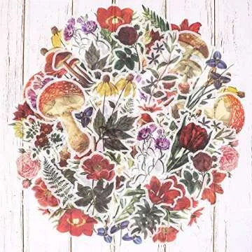 Knaid Vintage Flower Large Sticker Set (60 Pieces) Decorative Botanical Washi Stickers for Scrapbooking DIY Art Crafts Album Bullet Journaling Junk Journal Ephemera Planners Laptop Calendars