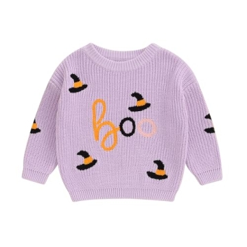 Baby Halloween Sweater Boy Girl Pumpkin Long Sleeve Crewneck Embroidery Knit Sweatshirt Toddler Pull...