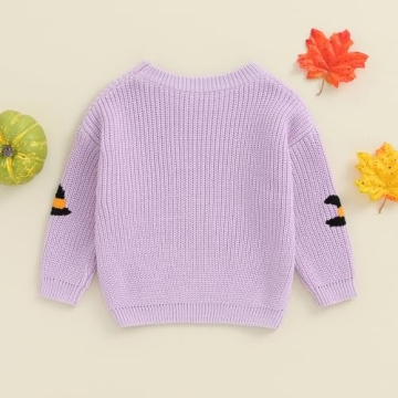 Baby Halloween Sweater Boy Girl Pumpkin Long Sleeve Crewneck Embroidery Knit Sweatshirt Toddler Pullover Tops (Boo Purple, 0-3 Months)