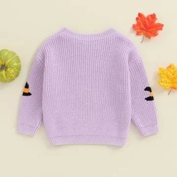 Baby Halloween Sweater Boy Girl Pumpkin Long Sleeve Crewneck Embroidery Knit Sweatshirt Toddler Pullover Tops (Boo Purple, 0-3 Months)