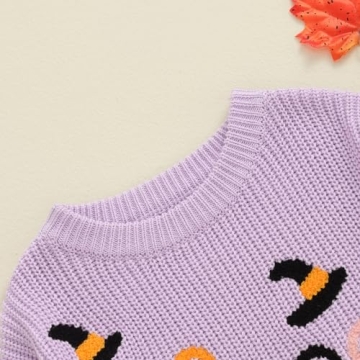Baby Halloween Sweater Boy Girl Pumpkin Long Sleeve Crewneck Embroidery Knit Sweatshirt Toddler Pullover Tops (Boo Purple, 0-3 Months)