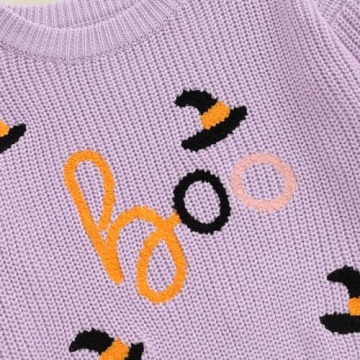 Baby Halloween Sweater Boy Girl Pumpkin Long Sleeve Crewneck Embroidery Knit Sweatshirt Toddler Pullover Tops (Boo Purple, 0-3 Months)