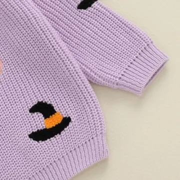 Baby Halloween Sweater Boy Girl Pumpkin Long Sleeve Crewneck Embroidery Knit Sweatshirt Toddler Pullover Tops (Boo Purple, 0-3 Months)