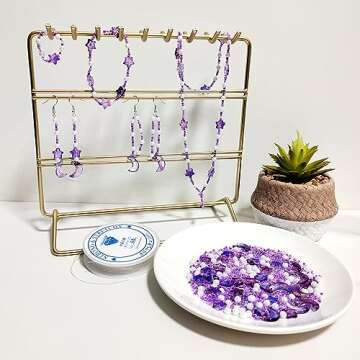 HEOCAKR Beads for Jewelry Making, 1200pcs Purple Series Acrylic Craft Beads for Necklace Earrings Bracelet Making Kit, Including Star, Moon, Pearl Beads, Seed Beads, Loose Spacer Beads for DIY Crafts