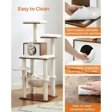 Feandrea Cat Tree, 54.3-Inch Modern Cat Tower for Indoor Cats, Multi-Level Cat Condo, Ultra-Soft Plush, Scratching Posts, Hammock, Removable, Washable Cushions, Rustic Brown UPCT164X01