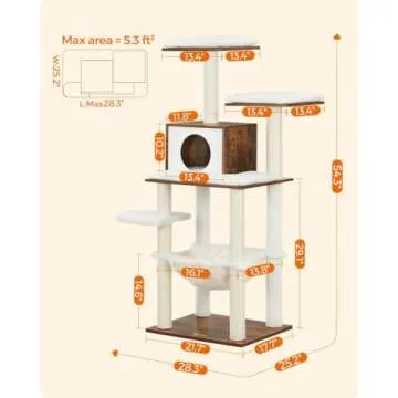 Feandrea Cat Tree, 54.3-Inch Modern Cat Tower for Indoor Cats, Multi-Level Cat Condo, Ultra-Soft Plush, Scratching Posts, Hammock, Removable, Washable Cushions, Rustic Brown UPCT164X01