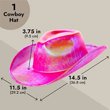 Juvolicious Pink Cowboy Hat - Sparkly Metallic Cowgirl Hat for Costume, Dress Up Birthday, Bachelorette Party Accessories (Adult Size, Hot Pink)