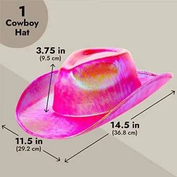 Juvolicious Pink Cowboy Hat - Sparkly Metallic Cowgirl Hat for Costume, Dress Up Birthday, Bachelorette Party Accessories (Adult Size, Hot Pink)
