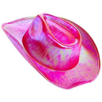 Juvolicious Pink Cowboy Hat - Sparkly Metallic Cowgirl Hat for Costume, Dress Up Birthday, Bachelorette Party Accessories (Adult Size, Hot Pink)