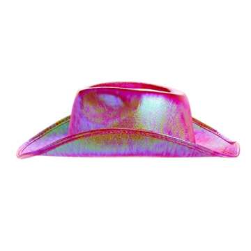 Juvolicious Pink Cowboy Hat - Sparkly Metallic Cowgirl Hat for Costume, Dress Up Birthday, Bachelorette Party Accessories (Adult Size, Hot Pink)