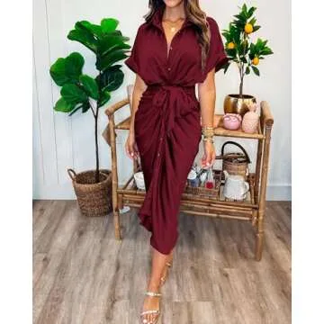 BTFBM 2025 Women Ruched Maxi Shirt Dress - Elegant Spring Summer Style