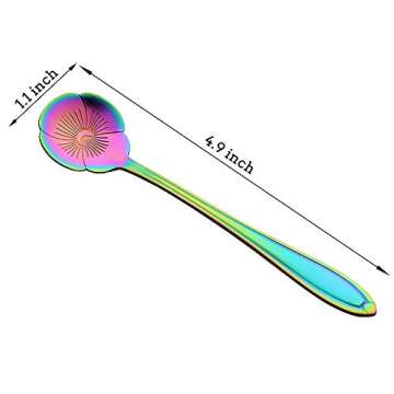 AnSaw 8 Pc Rainbow Flower Spoon Set, Stainless Steel Reusable Tea Scoops Stirring Coffee Mixing Suga...