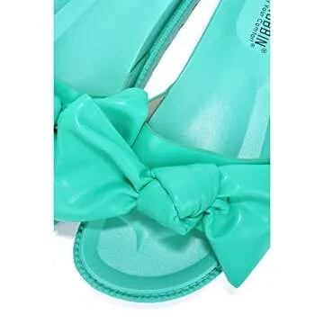 Cape Robbin Feelin Sandals Slides, Womens Summer Sandals Slip On with Bow, Stylish Women Sandals with Bow - Teal Size 11
