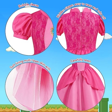 Princess Peach Costume for Girls Featuring Accessories