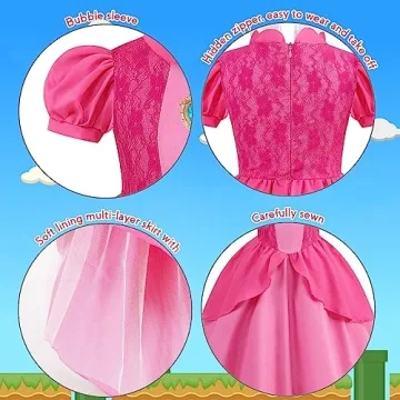 Princess Peach Costume for Girls Featuring Accessories