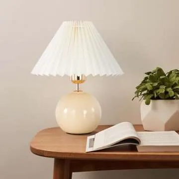 Bedside Table Lamp for Bedroom, Cute Small Pleated Lamps for Nightstand, Modern Circular Ceramic Night stand Lamps, Night Light, Decor Desk Lamp for Living Room Kids Room Dorm Office With E26 LED Bulb