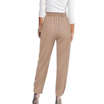 BTFBM Women's 2025 Casual Button Down Pants Elastic High Waist Business Work Trousers Long Straight ...