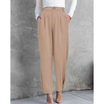 BTFBM Women's 2025 Casual Button Down Pants Elastic High Waist Business Work Trousers Long Straight Slacks with Pockets(Solid Beige, Small)