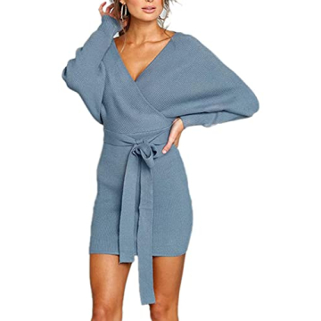 Stylish Mansy Women's Batwing Sweater Dress in Blue