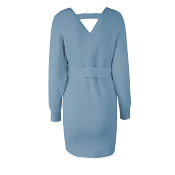 Stylish Mansy Women's Batwing Sweater Dress in Blue
