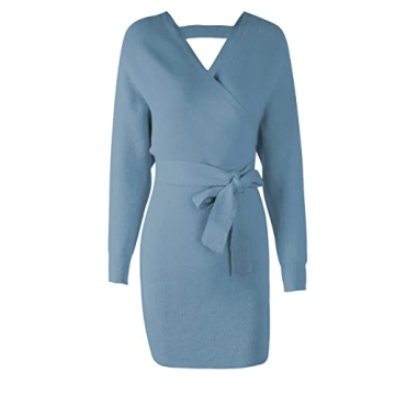 Stylish Mansy Women's Batwing Sweater Dress in Blue