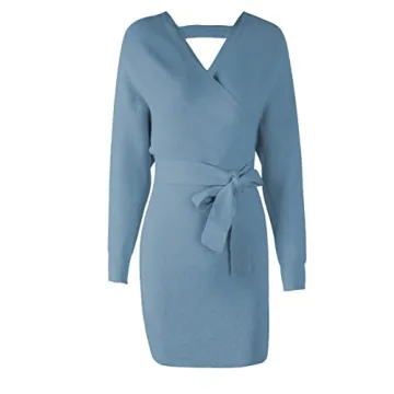 Stylish Mansy Women's Batwing Sweater Dress in Blue