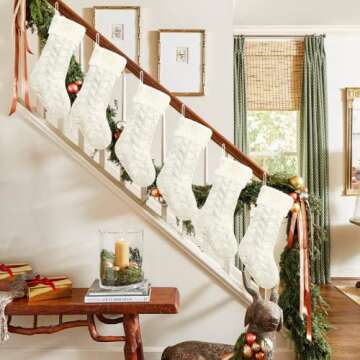 Unique Ivory White Knit Christmas Stockings Pack of 6