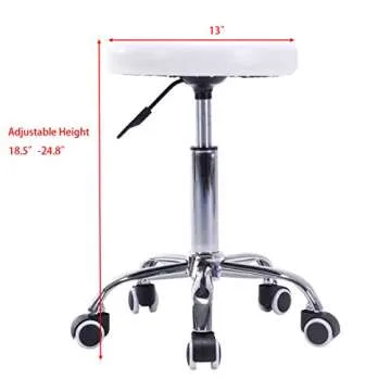 Costway Rolling Stool Ergonomic Swivel Adjustable Hydraulic Drafting Salon Massage Spa Stool with Comfortable Larger Cushioned Seat, Chrome Metal Base (White)