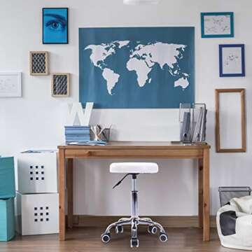 Costway Rolling Stool Ergonomic Swivel Adjustable Hydraulic Drafting Salon Massage Spa Stool with Comfortable Larger Cushioned Seat, Chrome Metal Base (White)