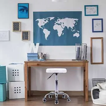 Costway Rolling Stool Ergonomic Swivel Adjustable Hydraulic Drafting Salon Massage Spa Stool with Comfortable Larger Cushioned Seat, Chrome Metal Base (White)