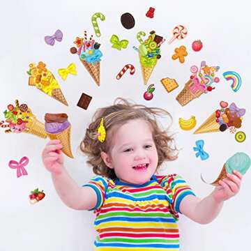 Fuutreo 36 Sheets Ice Cream Stickers Make Your Own Ice Cream Stickers Mix and Match DIY Summer Dessert Decor for Party Games