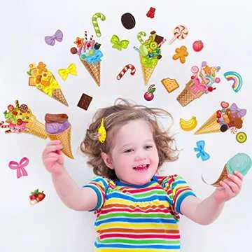 Fuutreo 36 Sheets Ice Cream Stickers Make Your Own Ice Cream Stickers Mix and Match DIY Summer Dessert Decor for Party Games