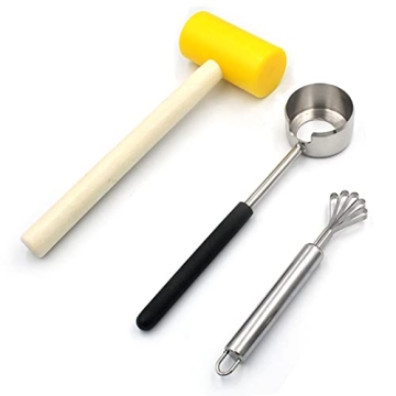 Coconut Opener Set for Young & Mature Coconuts by CoCoMaster | Coconut Tools for Meat Removal with H...