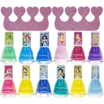Townley Girl Disney Princess Non-Toxic Water-Based Peel-Off Quick Dry Nail Polish with Nail Separato...