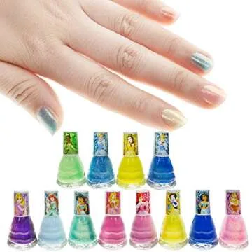 Townley Girl Disney Princess Non-Toxic Water-Based Peel-Off Quick Dry Nail Polish with Nail Separators|Gift Kit Set for Kids Girls|14 Pc Set - Perfect for Parties, Sleepovers and Makeovers