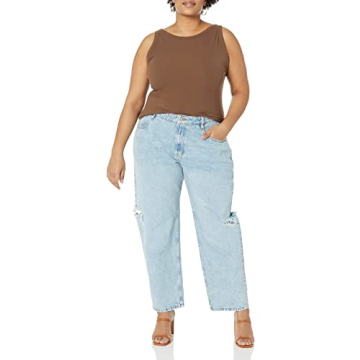 The Drop Women's Kasen Wide Leg Slit Denim Light Indigo