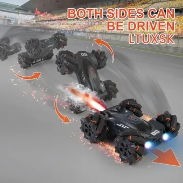 LTUXSK Remote Control Car Toy, Rechargeable Double Sided Driving Stunt RC Car for Boys,Exhaust Spray and Sound Effects RC Cars with LED Lights, 2.4Ghz All Terrain Electric Cars Gifts for Kids
