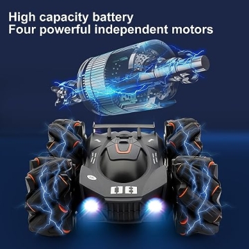LTUXSK Remote Control Car Toy, Rechargeable Double Sided Driving Stunt RC Car for Boys,Exhaust Spray and Sound Effects RC Cars with LED Lights, 2.4Ghz All Terrain Electric Cars Gifts for Kids