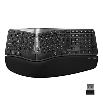 DeLUX Wireless Ergonomic Keyboard with Cushioned Palm Rest