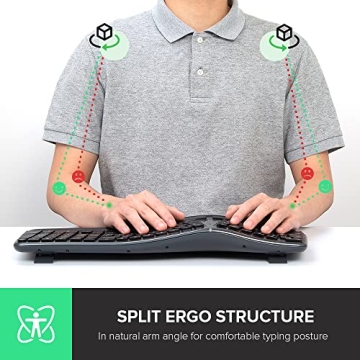 DeLUX Wireless Ergonomic Keyboard with Cushioned Palm Rest