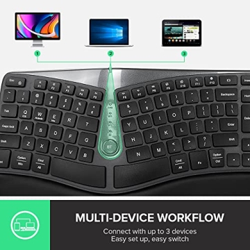 DeLUX Wireless Ergonomic Keyboard with Cushioned Palm Rest