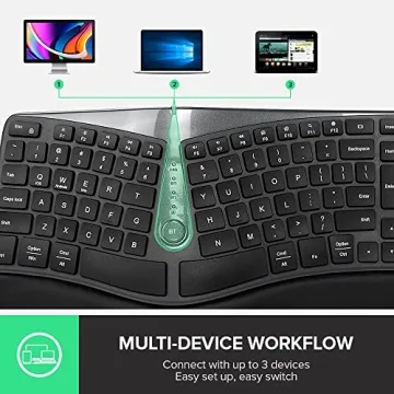 DeLUX Wireless Ergonomic Keyboard with Cushioned Palm Rest