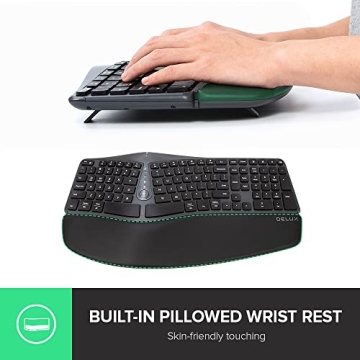 DeLUX Wireless Ergonomic Keyboard with Cushioned Palm Rest
